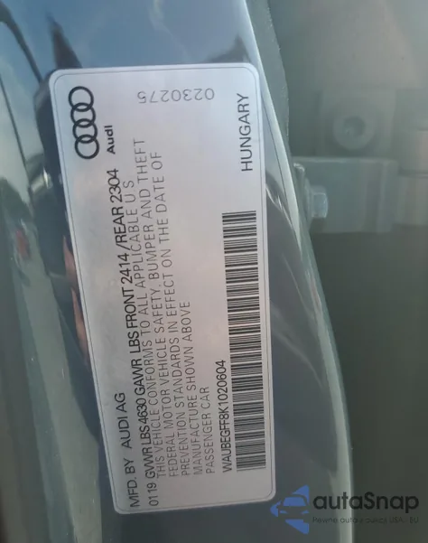 2019 Audi A3 Premium z USA, uszkodzony, nr VIN WAUBEGFF8K1020604